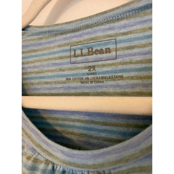 L.L.Bean Womens 2X Blue & Green Striped Long-Sleeve Top Cotton Blend - Picture 2 of 5